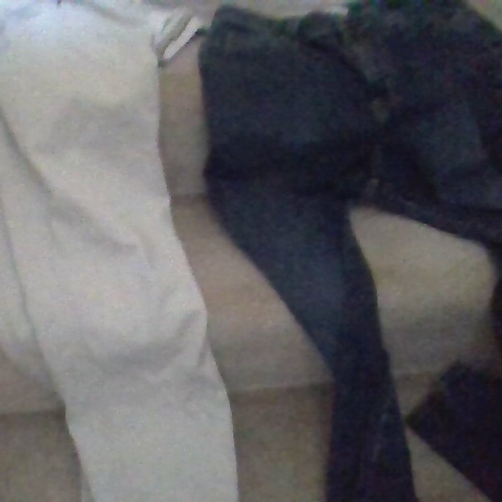 white and blue jeans